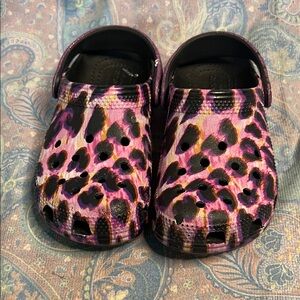 Kids Leopard Print Crocs - Pink and Black